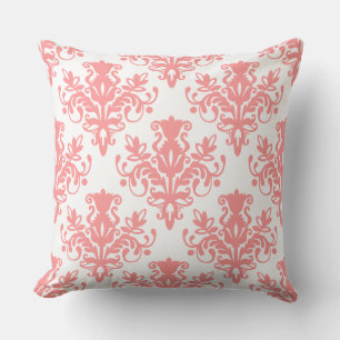 Damask 02 Pattern - Soft Pink on White Throw Pillow