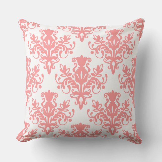 Damask 02 Pattern - Soft Pink on White Throw Pillow (Front)
