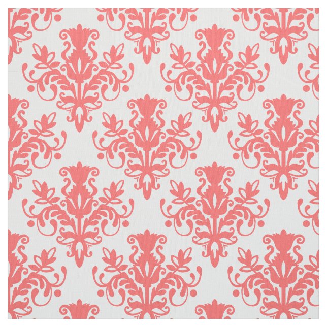 Damask 02 Pattern - Tropical Pink on White Fabric (Swatch)
