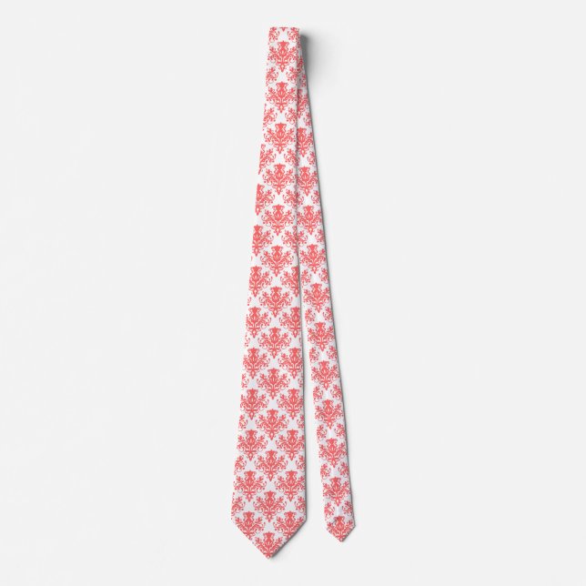 Damask 02 Pattern - Tropical Pink on White Tie (Front)