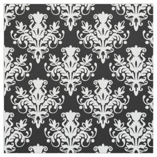 Damask 02 Pattern - White on Black Fabric