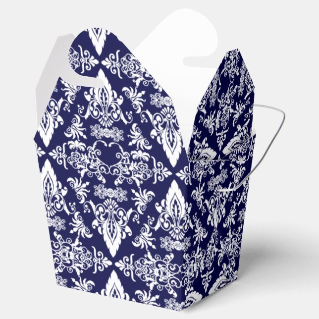 Damask 05 Navy-White-Take Out Favour boxes (Opened)