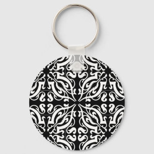 Damask 1 (black & white) keychain