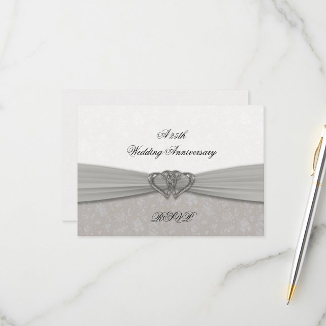 Damask 25e anniversaire du Mariage RSVP (Devant/Arrière en situation)