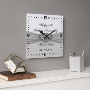 Damask 25e anniversaire Mariage Carré horloge mura