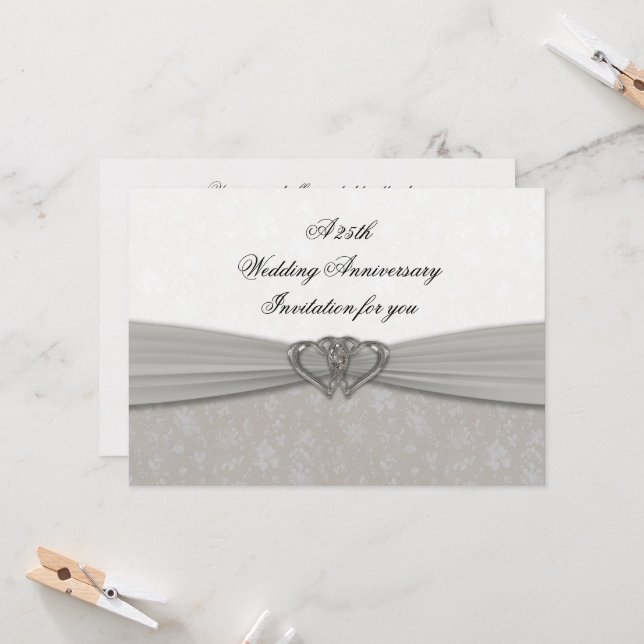 Damask 25th Wedding Anniversary Invitation (Front/Back In Situ)