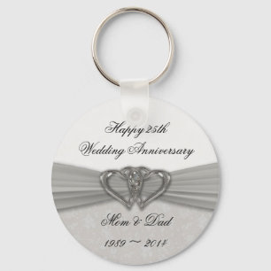 Damask 25th Wedding Anniversary Key Chain