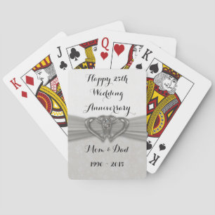 Damask 25th Wedding Anniversary Playing Cards