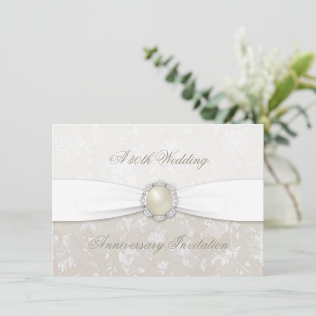 Damask 30th Wedding Anniversary Invitation (Standing Front)