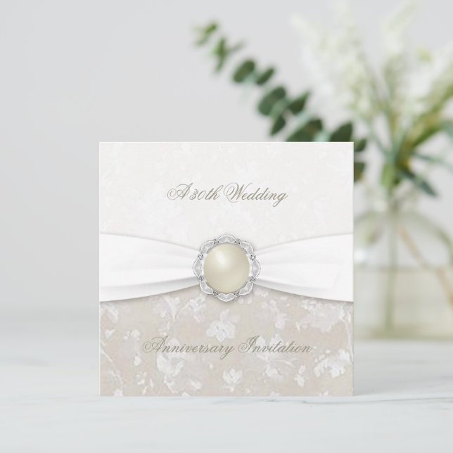 Damask 30th Wedding Anniversary Invitation (Standing Front)