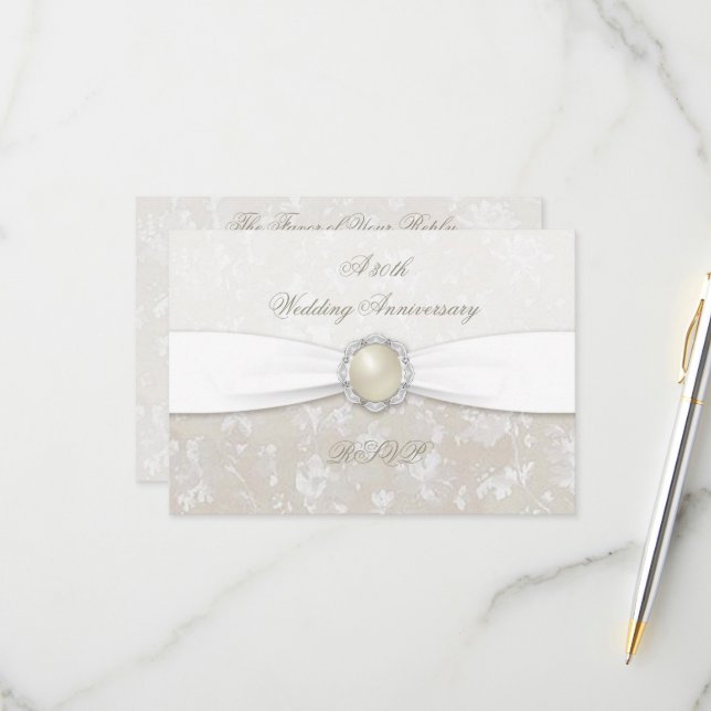 Damask 30th Wedding Anniversary RSVP Card (Front/Back In Situ)