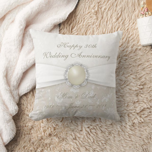 Damask 30th Wedding Anniversary Throw Pillow (Blanket)
