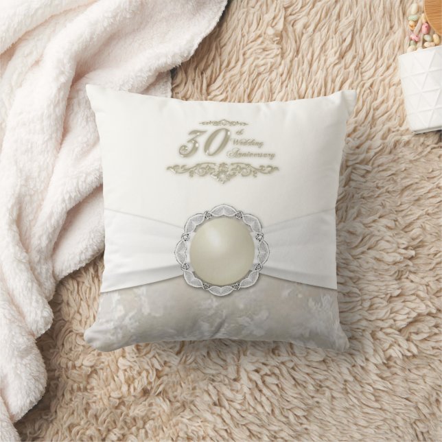 Damask 30th Wedding Anniversary Throw Pillow (Blanket)