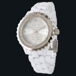 Damask 30th Wedding Anniversary Watch<br><div class="desc">A Digitalbcon Images Design featuring a satin pearl colour and damask design theme with a variety of custom images, shapes, patterns, styles and fonts in this one-of-a-kind "Damask Pearl Wedding Anniversary" Watch. This attractive and elegant design comes complete with customizable text lettering and contrasting black hour number face and makes...</div>