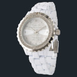 Damask 30th Wedding Anniversary Watch<br><div class="desc">A Digitalbcon Images Design featuring a satin pearl colour and damask design theme with a variety of custom images, shapes, patterns, styles and fonts in this one-of-a-kind "Damask Pearl Wedding Anniversary" Watch. This attractive and elegant design comes complete with customizable text lettering and contrasting black hour number face and makes...</div>