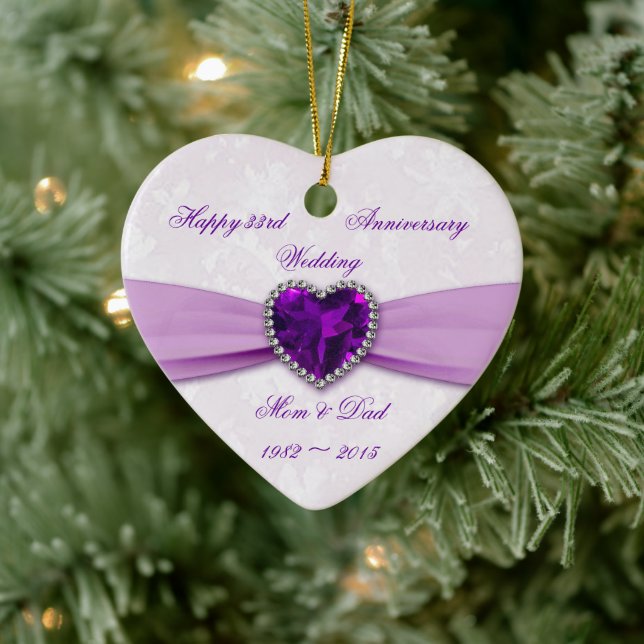 Damask 33rd Wedding Anniversary Heart Ornament (Tree)