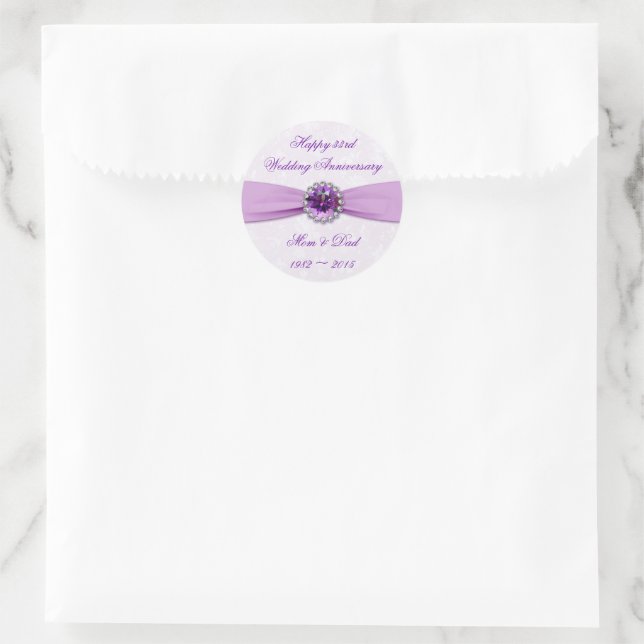 Damask 33rd Wedding Anniversary Round Sticker (Bag)