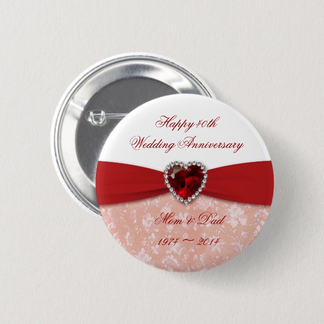 Damask 40th Wedding Anniversary Design 2 Inch Round Button (Front & Back)