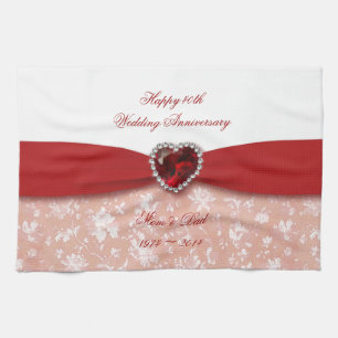 Damask 40th Wedding Anniversary Design Kitchen Towel