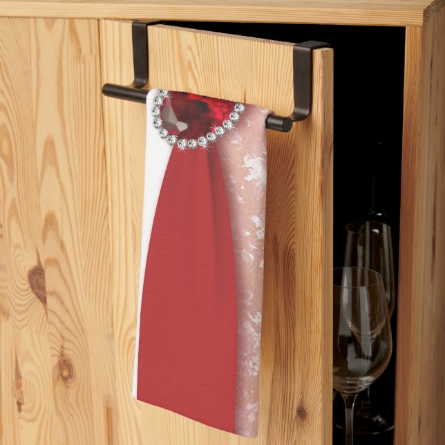 Damask 40th Wedding Anniversary Design Kitchen Towel (Thirds Fold)