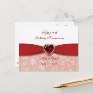Damask 40th Wedding Anniversary Design Postcard