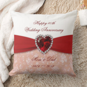 Damask 40th Wedding Anniversary Design Throw Pillow