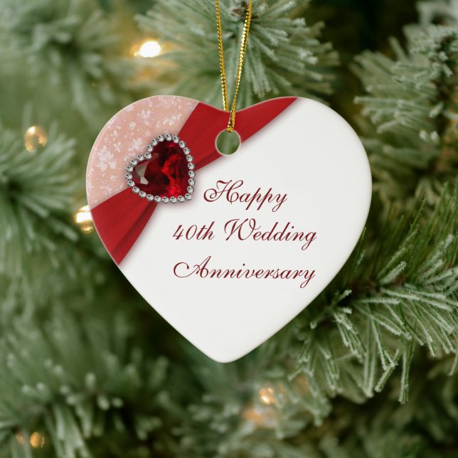 Damask 40th Wedding Anniversary Heart Ornament (Tree)