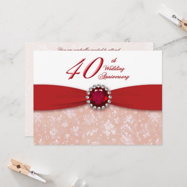 Damask 40th Wedding Anniversary Invitation (Front/Back In Situ)