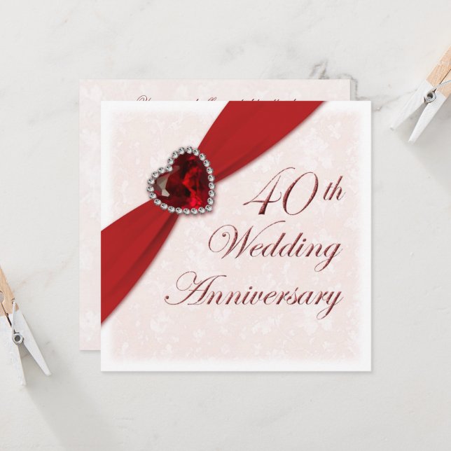 Damask 40th Wedding Anniversary Invitation (Front/Back In Situ)