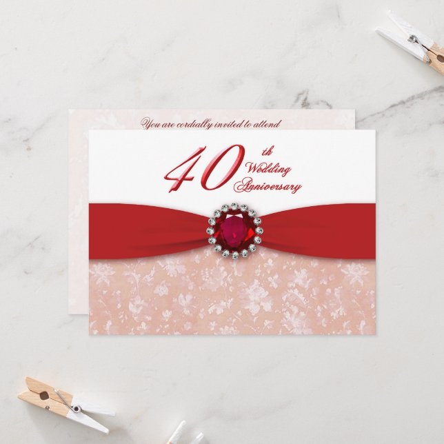 Damask 40th Wedding Anniversary Invitation (Front/Back In Situ)