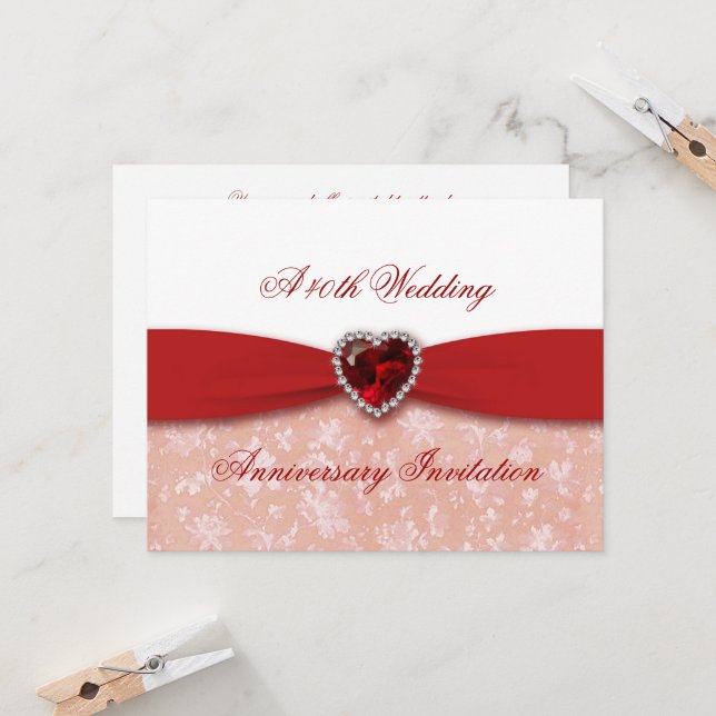 Damask 40th Wedding Anniversary Invitation (Front/Back In Situ)