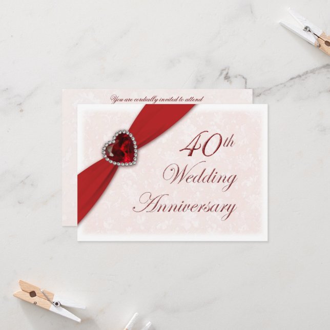Damask 40th Wedding Anniversary Invitation (Front/Back In Situ)