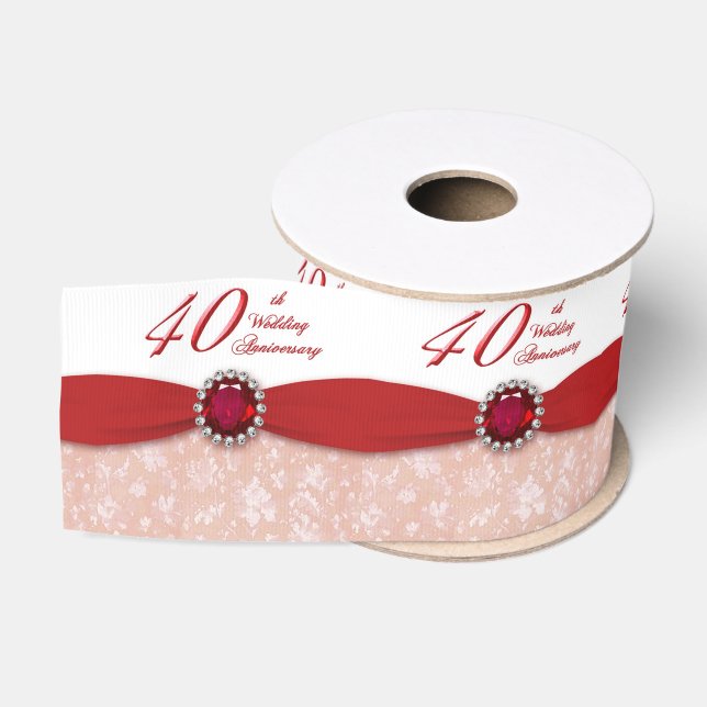Damask 40th Wedding Anniversary Ribbon Grosgrain Ribbon (Spool)
