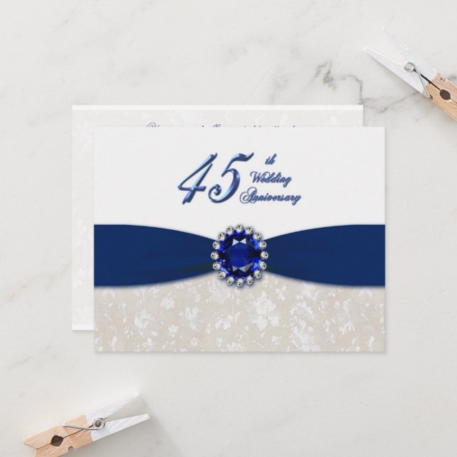 Damask 45e anniversaire de Mariage Invitation (Devant/Arrière en situation)
