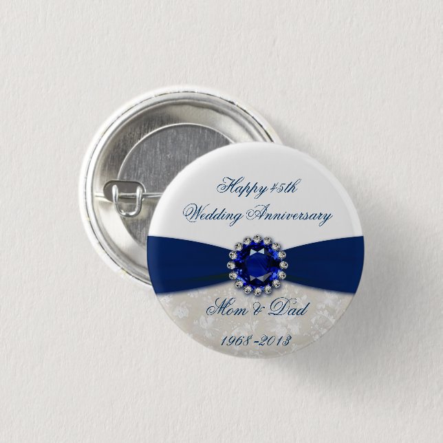 Damask 45th Wedding Anniversary Button (Front & Back)