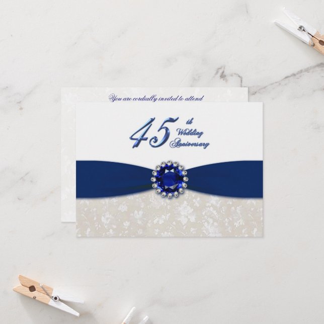 Damask 45th Wedding Anniversary Invitation (Front/Back In Situ)