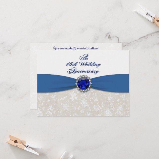 Damask 45th Wedding Anniversary Invitation (Front/Back In Situ)
