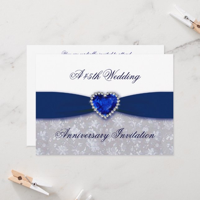Damask 45th Wedding Anniversary Invitation (Front/Back In Situ)