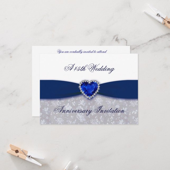 Damask 45th Wedding Anniversary Invitation (Front/Back In Situ)
