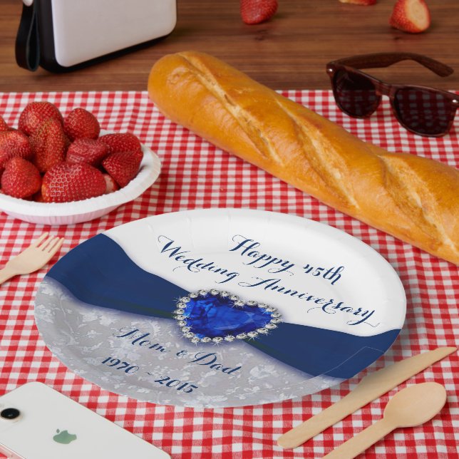 Damask 45th Wedding Anniversary Paper Plate (Picnic)