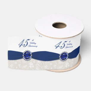 Damask 45th Wedding Anniversary Ribbon Grosgrain Ribbon