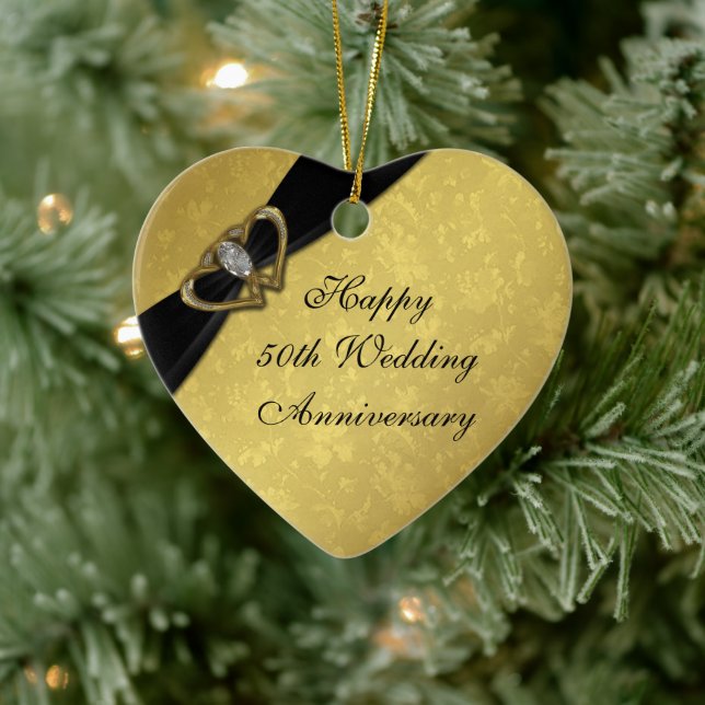 Damask 50th Wedding Anniversary Heart Ornament (Tree)