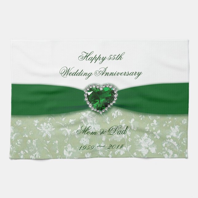 Damask 55th Wedding Anniversary Kitchen Towel (Horizontal)