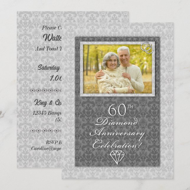 Damask 60th Diamond Wedding Anniversary Party Invitation (Front/Back)