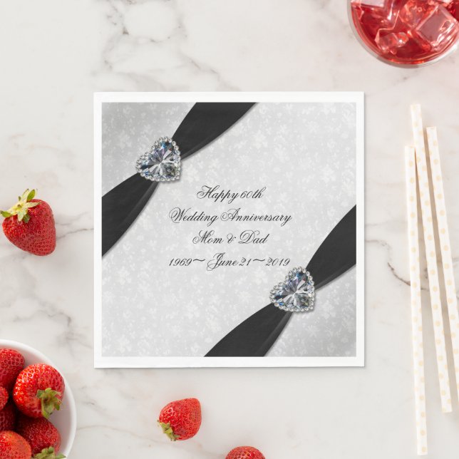 Damask 60th Wedding Anniversary Napkin (Insitu)