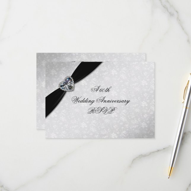 Damask 60th Wedding Anniversary RSVP Card (Front/Back In Situ)