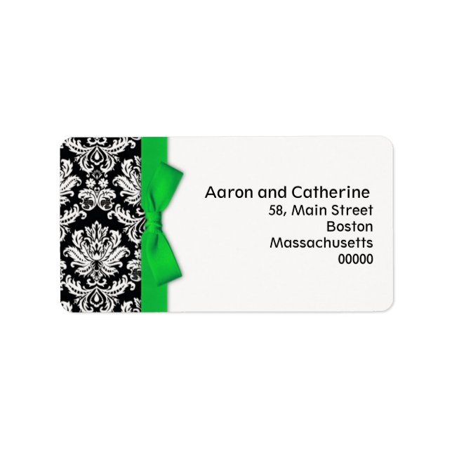 Damask Address Labels with Green Bow (Front)
