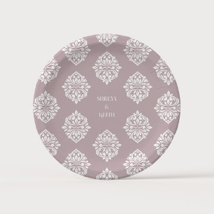 Damask Ambience Tuscany Pale Pink Fancy Wedding Paper Plate