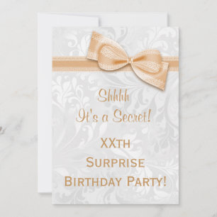 Damask and Bow Surprise Birthday Party Invitation
