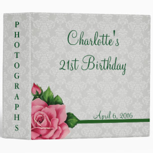 Damask and Floral Rose 21st Birthday Album Binder